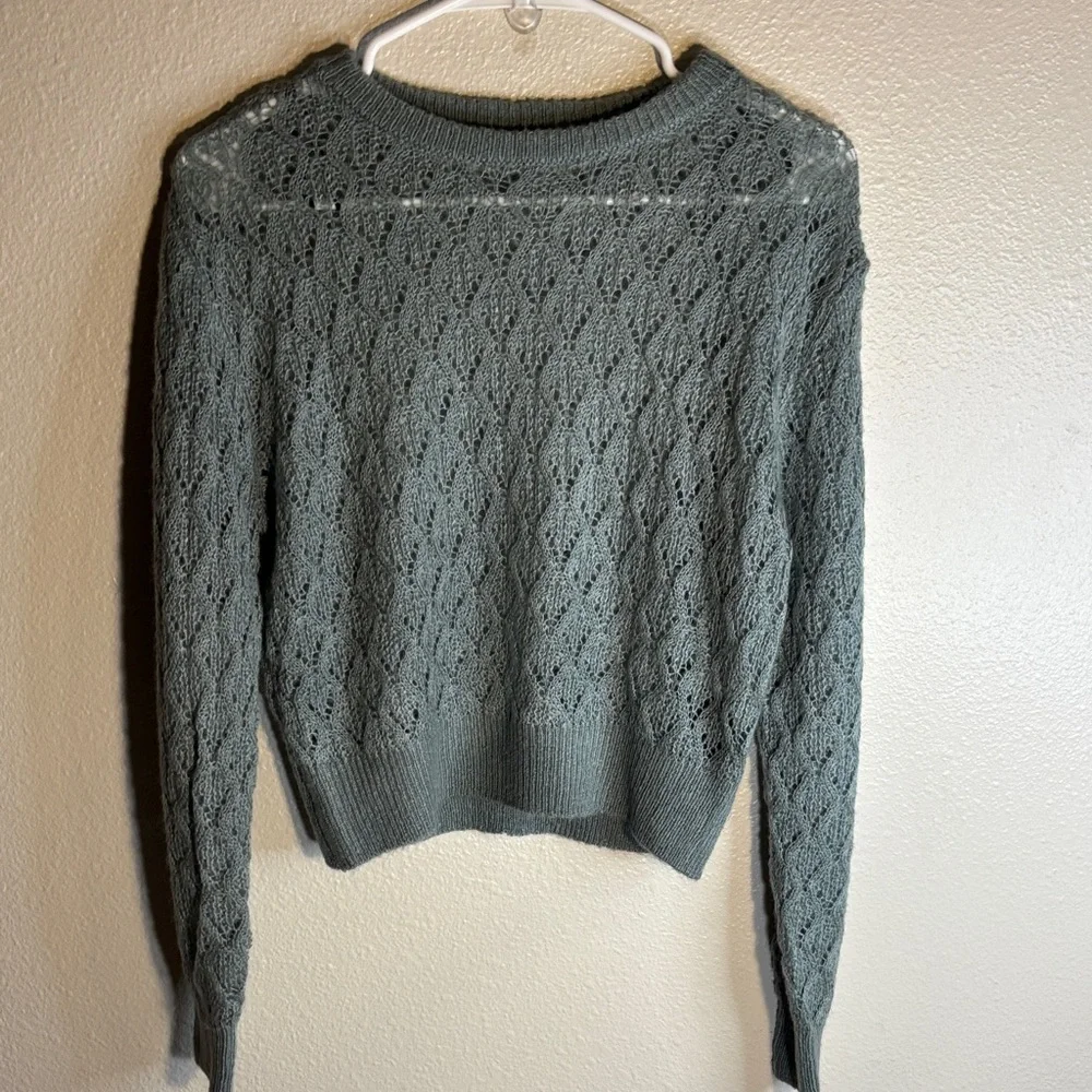 H&M Sage Green Lace Knit Crewneck Sweater -214sku
